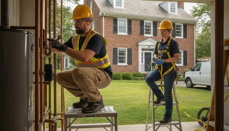 Plumber repairing pipe leak in Hartford, CT for residential plumbing service