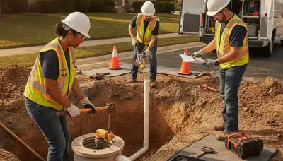 Hartford, CT septic repair plumber inspecting a home septic system for leaks and damage