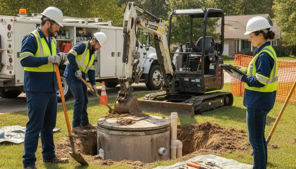 Hartford, CT plumber inspecting septic repair for a residential home system