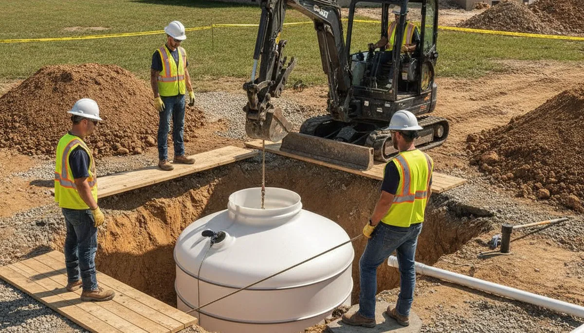 Septic tank installation in Hartford, CT for residential plumbing service site assessment and setup
