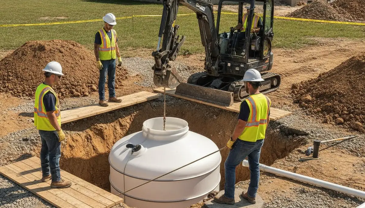 Septic tank installation in Hartford, CT for residential plumbing service site assessment and setup