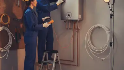 Hartford, CT plumber installing a tankless water heater for efficient hot water service